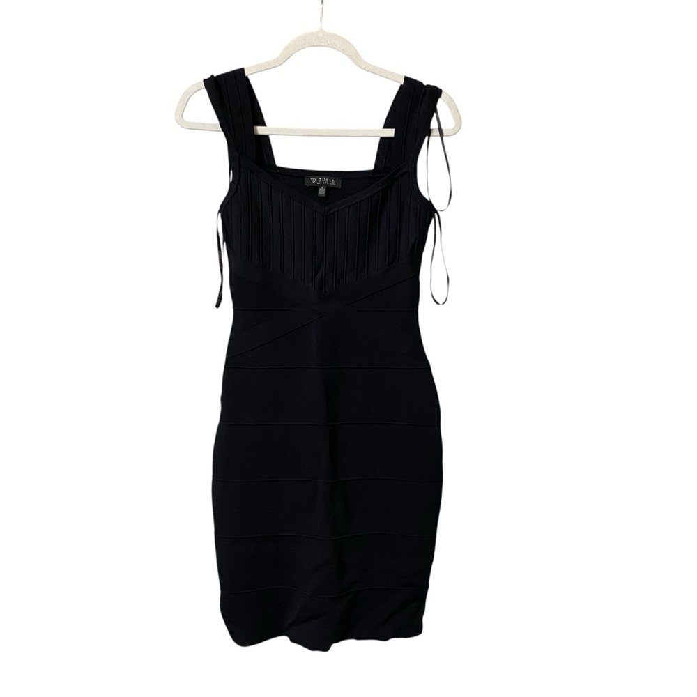 Guess LBD sweetheart neck black stretch structure bandage bodycon knit Dress 4 - Picture 2 of 12
